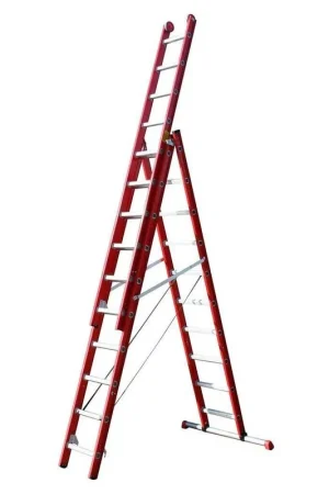 4tecx reformladder 3-delig aluminium met steun balk 3x12 treden Gereduceerde Prijs