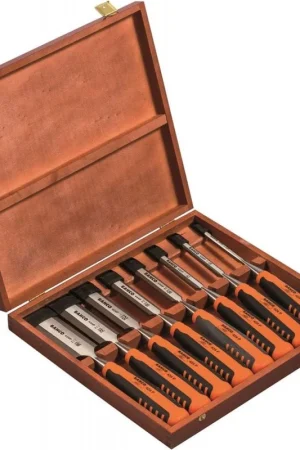 Bahco steekbeitelset splitproof 434 8 delig houten kist Gratis Verzending