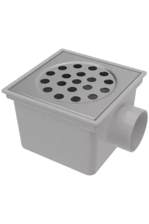 Vloerput grijs zijuitlaat rvs deksel 200x200x75mm Laatste Kans
