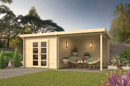 Tijdelijk Beschikbaar Blokhut - Tuinhuis Hasse | 28 mm | vuren onbehandeld