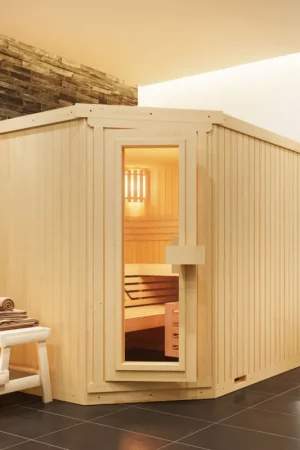 Azalp elementhoeksauna Classic 220x152 cm - vuren Gratis Verzending