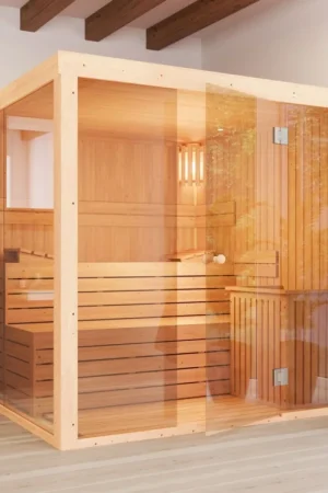 Azalp elementsauna Prisma 152x135 cm - elzen Direct Verzonden