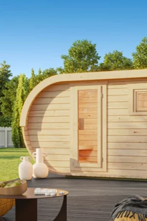 Ilogreen barrelsauna Ovaal 402x240 cm - met voorruimte Merkproduct