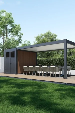 Uitverkoop Porchenzo tuinhuis met overkapping Prestige - teak