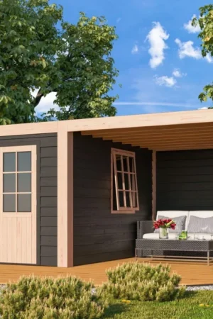 WoodAcademy tuinhuis met overkapping Seleniet Excellent nero Tijdelijk Beschikbaar