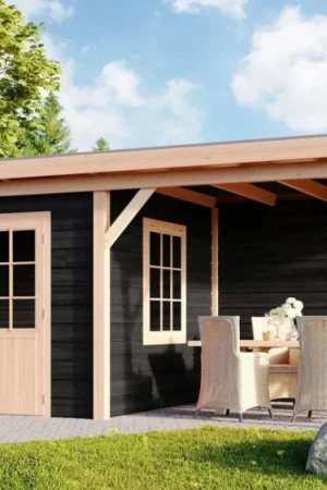 WoodAcademy tuinhuis met overkapping Ermine nero Dagaanbieding