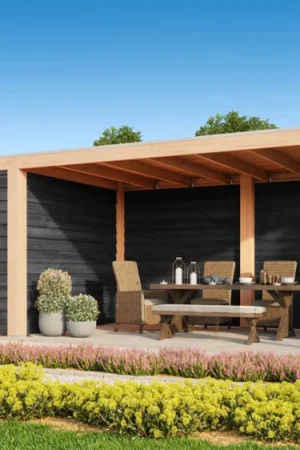 WoodAcademy tuinhuis met overkapping Nefriet Excellent nero Gratis Retour