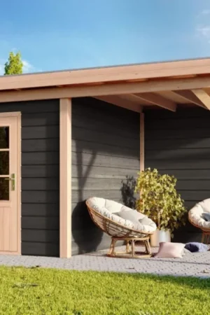 WoodAcademy tuinhuis met overkapping Baron nero Exclusieve Aanbieding