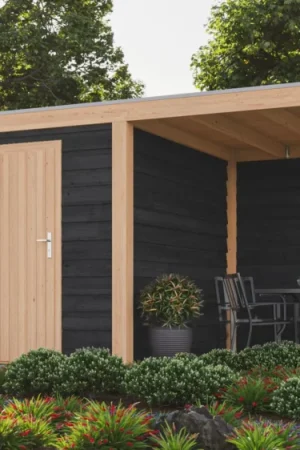 WoodAcademy tuinhuis met overkapping Nefriet Essential nero Korting