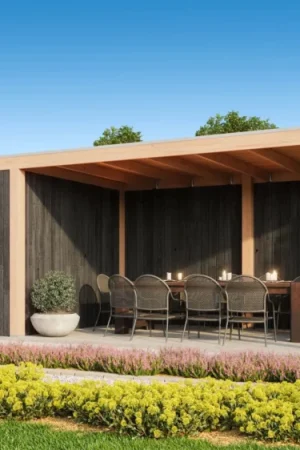 WoodAcademy tuinhuis met overkapping Robijn Essential nero Beperkte Voorraad