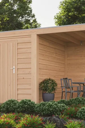 Uitverkoop WoodAcademy tuinhuis met overkapping Nefriet Excellent