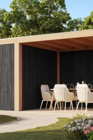 WoodAcademy tuinhuis met overkapping Robijn Excellent nero Laatste Versie