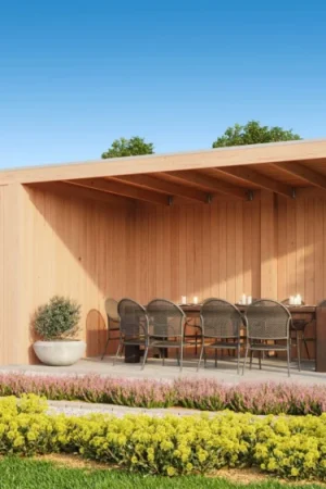 WoodAcademy tuinhuis met overkapping Robijn Excellent Speciale Aanbieding