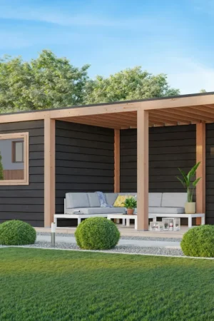 WoodAcademy tuinhuis met overkapping Nefriet Excellent nero Shop Nu