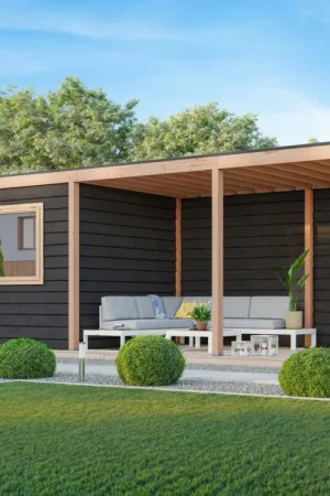 WoodAcademy tuinhuis met overkapping Nefriet Essential nero Beste Prijs