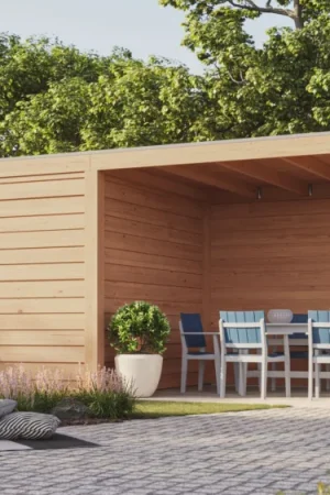 WoodAcademy tuinhuis met overkapping Nefriet Essential Snelle Levering