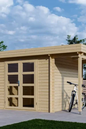 Uitverkoop Interflex blokhut met overkapping 331 M