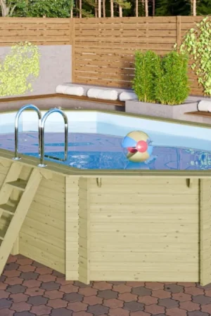 Karibu houten zwembad 4A met blauwe liner + skimmer Direct Verzonden