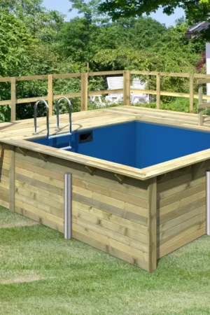 Karibu houten zwembad met groot terras Classic 1B met liner + skimmer Snelle Levering