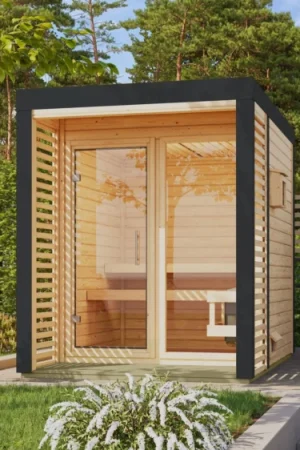 Karibu 214 Ares 1 buitensauna - vuren|antraciet Bestel Nu