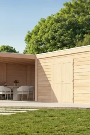 WoodAcademy tuinhuis met overkapping L-model Nefriet Excellent Merkproduct