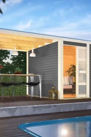 Weekendaanbieding Karibu 89397 Qubic 2 tuinhuis met overkapping - terragrijs