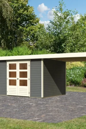 Actieprijs Karibu 9159 Askola 5 tuinhuis met overkapping - terragrijs