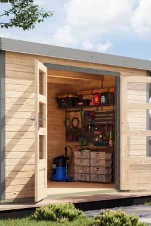 Alleen Vandaag Karibu 12385 Jupiter 4 tuinhuis met overkapping - vuren|grijsaluminium