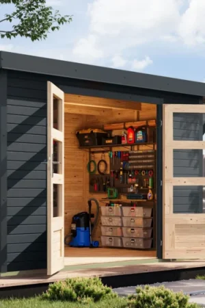 Uitverkoop Karibu 12399 Jupiter 4 tuinhuis met overkapping - antraciet|antraciet