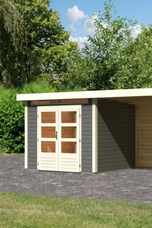 Voordeelprijs Karibu 23613 Kandern 3 tuinhuis met overkapping - terragrijs