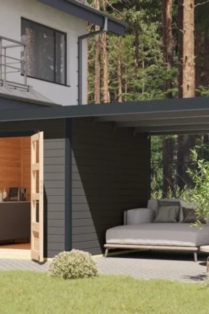 Veilige Betaling Karibu 97911 Pluto 6 tuinhuis met overkapping - terragrijs|antraciet