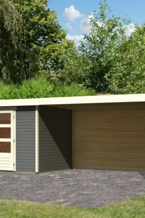 Weekendaanbieding Karibu 92074 Askola 4 tuinhuis met overkapping - terragrijs