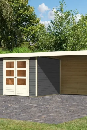 Veilige Betaling Karibu 9151 Askola 3.5 tuinhuis met overkapping - terragrijs