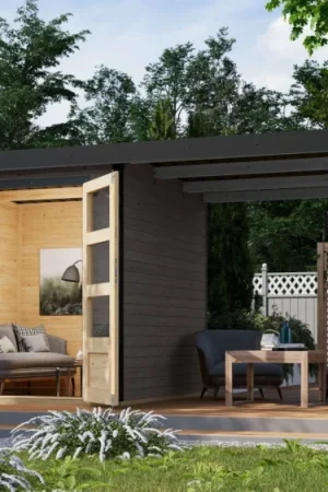 Aanbieding Karibu 93428 Jupiter 2 tuinhuis met overkapping - terragrijs|antraciet