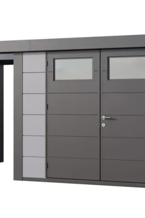 Uitverkoop Telluria Classico 3024 metalen tuinhuis met overkapping links