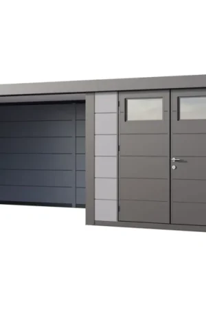 Beperkt Aanbod Telluria Classico 3030 metalen tuinhuis met overkapping links