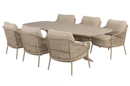 4 Seasons Outdoor Sardinia low dining set met Nevada low dining tafel Latte Nieuw