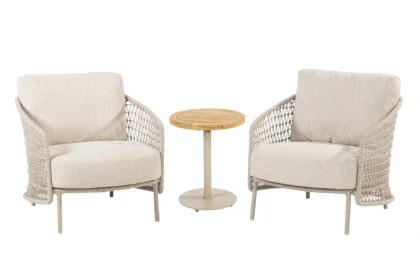 4 Seasons Outdoor Puccini bistro loungeset met Volta bijzettafel Latte Seizoensaanbieding