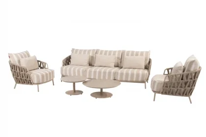 4 Seasons Outdoor Beverly loungeset met Boaz loungetafels en bijzettafel latte Favoriet