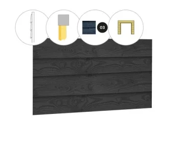 Zweeds rabat douglas enkelzijdige wand E, t.b.v. dubbele deur, 371 x 224 cm, zwart geïmpregneerd.* Op = Op