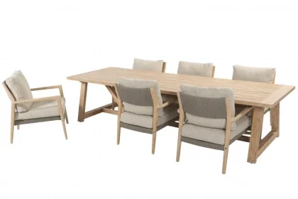 4 Seasons Outdoor Julia low dining set met Noah low dining tafel Teak Korting