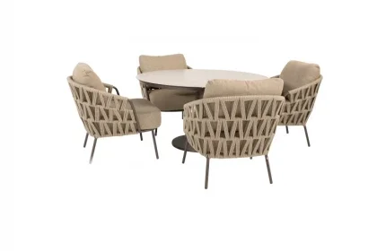 4 Seasons Outdoor Mallorca low dining set met Sarah low dining tafel Ø 130cm Terre Koop Online