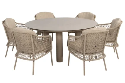 Actieprijs 4 Seasons Outdoor Puccini dining set met Donato eettafel rond Ø 160cm Latte