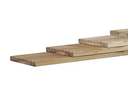 Voordeelprijs Grenen geprofileerd dekdeel, 1 zijde grof profiel, 1 zijde glad, 2,8 x 14,5 x 400 cm, groen geïmpreg