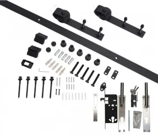 Weekendaanbieding Beslagset schuifdeur systeem recht enkel // Rails zwart - Handgreep en slotset RVS