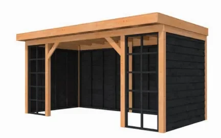 Actieprijs Buitenverblijf Comfort Compleet 500x270cm Basis onbehandeld, wanden zwart geïmpregneerd
